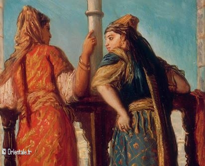 Deux femmes algériennes discutent au balcon - 19ème siècle Deux femmes algériennes discutent au balcon - 19ème siècle