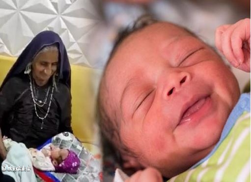 L'Indienne de 70 ans avec son nouveau-né, un garçon L'Indienne de 70 ans avec son nouveau-né, un garçon