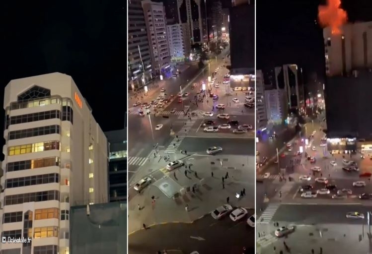 Des internautes ont publié des photos d'un bâtiment qui a pris feu dans le centre d'Abu Dhabi Des internautes ont publié des photos d'un bâtiment qui a pris feu dans le centre d'Abu Dhabi