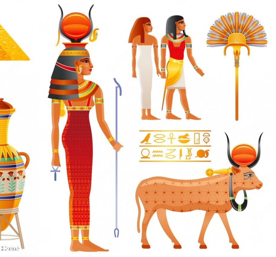 Au premier plan, la D�esse Hathor